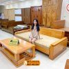 sofa gỗ nhỏ gọn 1 văng 1 bàn gỗ gõ đỏ SG72
