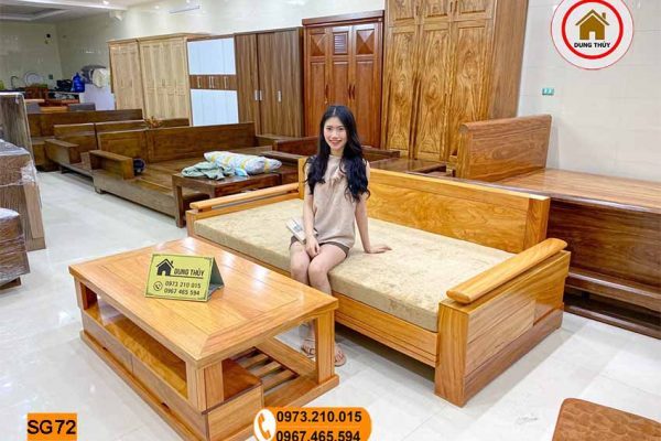 sofa gỗ nhỏ gọn 1 văng 1 bàn gỗ gõ đỏ SG72