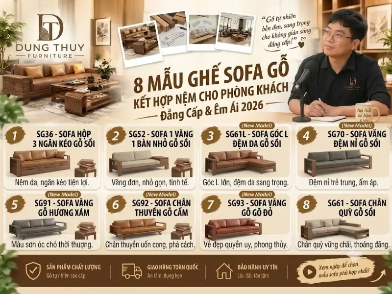 8 mẫu ghế sofa gỗ kết hợp nệm cho phòng khách