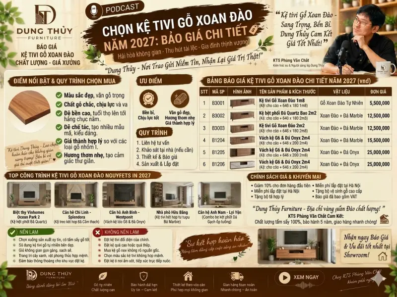 Báo giá kệ tivi gỗ xoan đào năm 2027