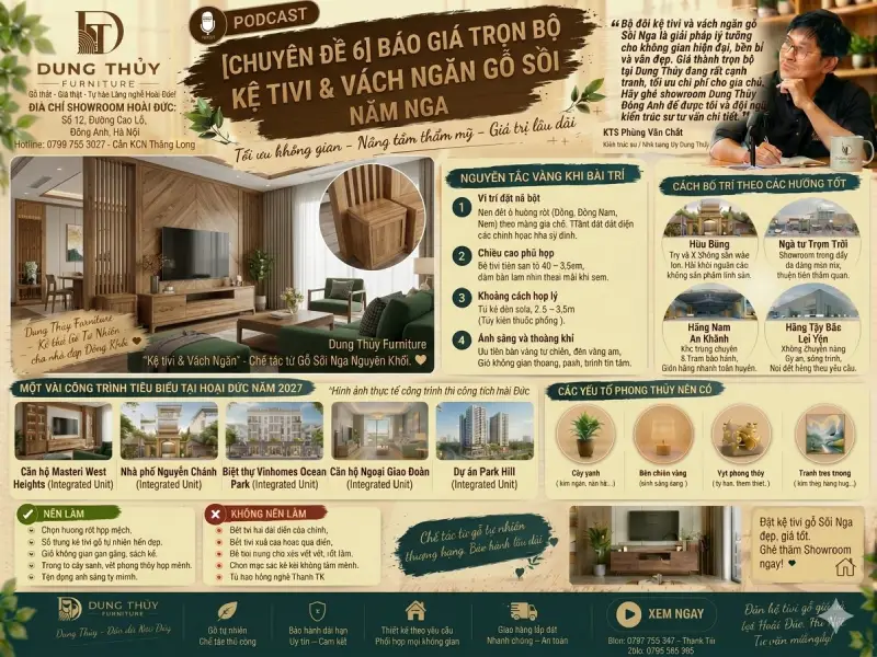 Báo giá kệ tivi & vách ngăn gỗ sồi Nga