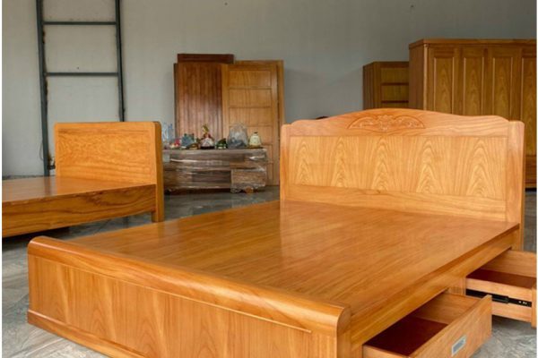 Giường ngủ 2 ngăn kéo gỗ gõ đỏ GN22