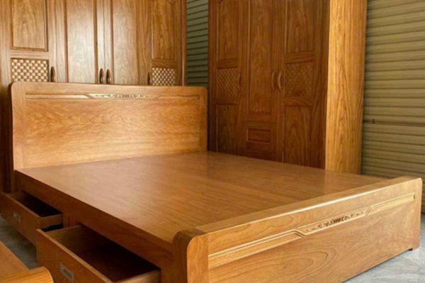 Giường ngủ 2 ngăn kéo gỗ gõ đỏ GN22