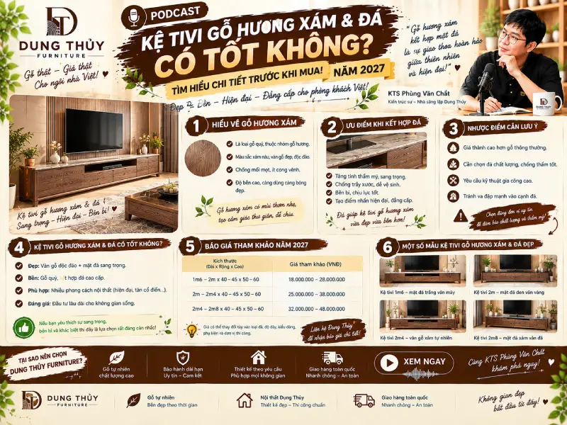 Kệ tivi gỗ hương xám & đá có tốt không
