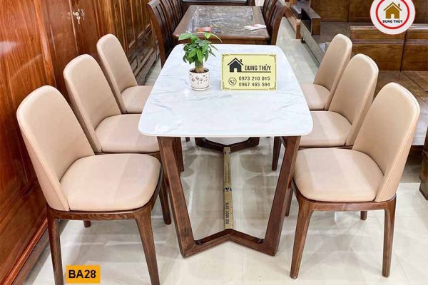 Bộ bàn ăn 6 ghế bọc da mặt bàn đá nhân tạo BA28