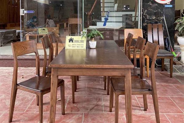 Bàn ăn chân thỏ mặt đá 6 ghế tai voi gỗ sồi Nga BA29