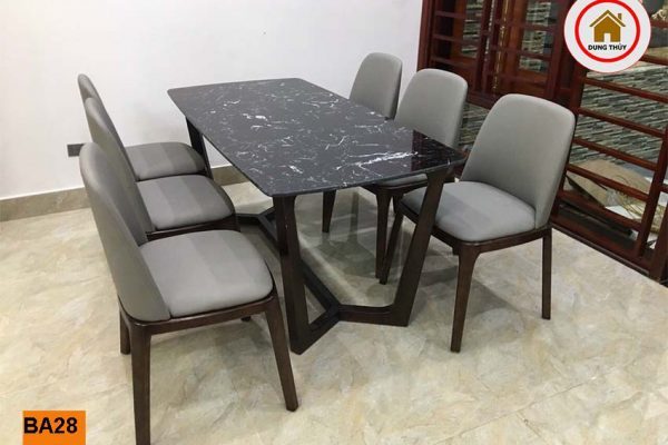 Bộ bàn ăn 6 ghế bọc da mặt bàn đá nhân tạo BA28