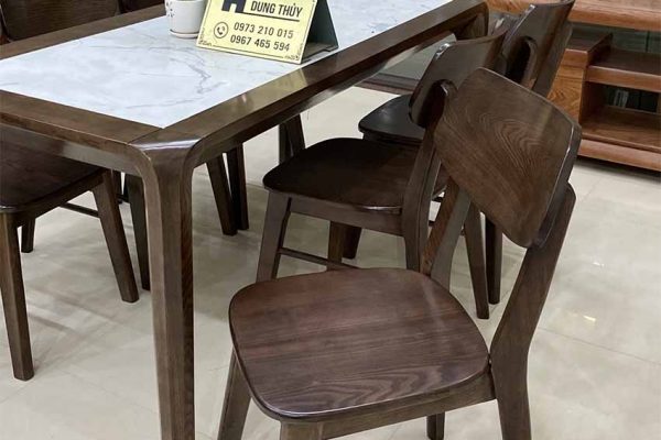 Bàn ăn chân thỏ mặt đá 6 ghế tai voi gỗ sồi Nga BA29