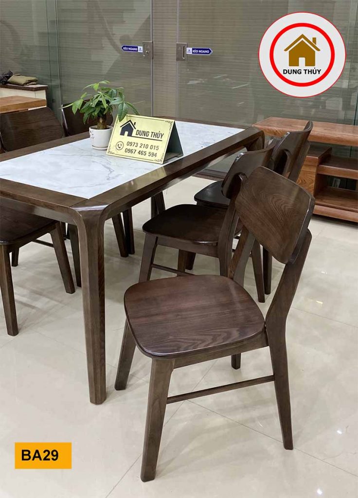 Bàn ăn chân thỏ mặt đá 6 ghế tai voi gỗ sồi Nga BA29