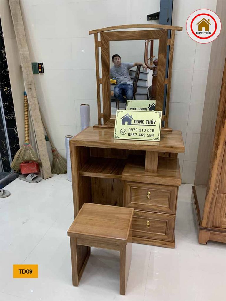 Bàn trang điểm 2 ngăn kéo gỗ hương xám TD09
