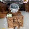 Bàn phấn trang điểm nghệ thuật dạng gương tròn gỗ hương xám TD10