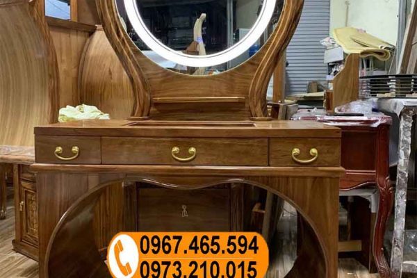 Bàn phấn trang điểm nghệ thuật dạng gương tròn gỗ hương xám TD10