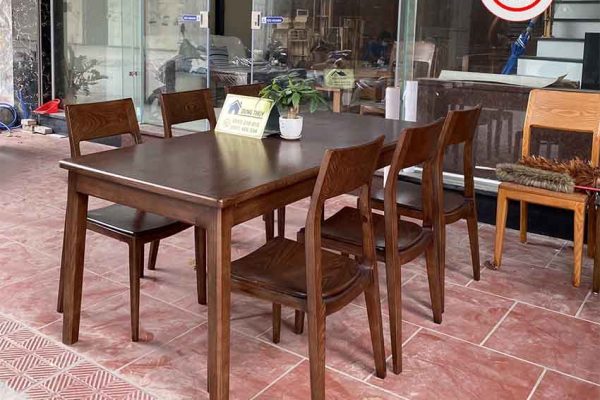 Bàn ăn chân thỏ mặt đá 6 ghế tai voi gỗ sồi Nga BA29