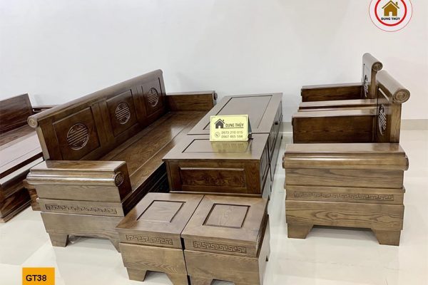 Bộ ghế đối tay pháo gỗ hương xám GT38