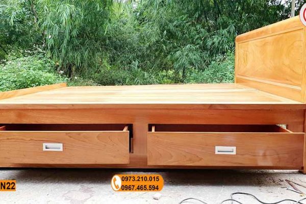 Giường ngủ 2 ngăn kéo gỗ gõ đỏ GN22