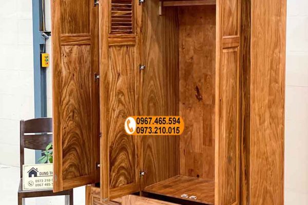 Tủ đựng quần áo 3 cánh 2 buồng gỗ hương xám TG20