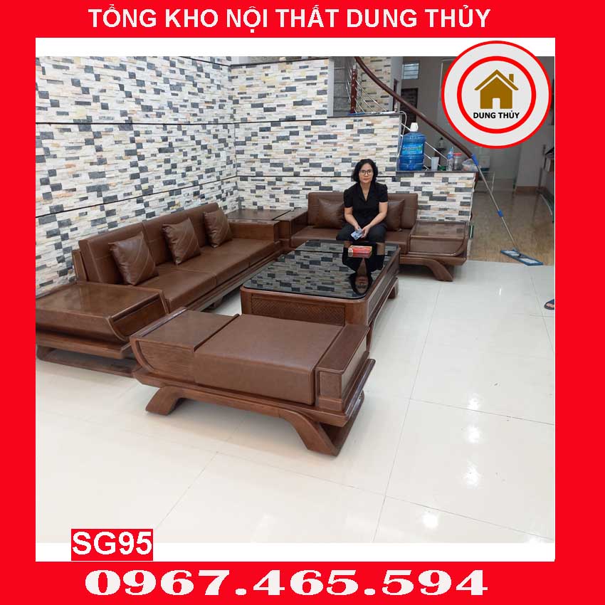 sofa gỗ chữ U hiện đại