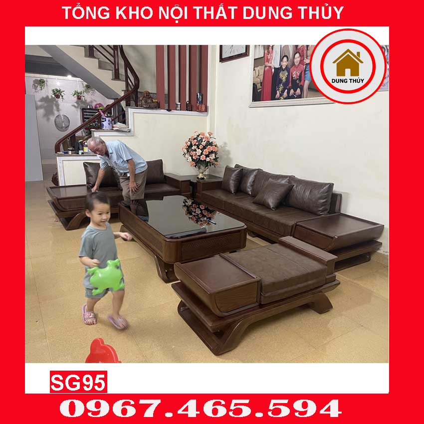 sofa gỗ kết hợp nệm