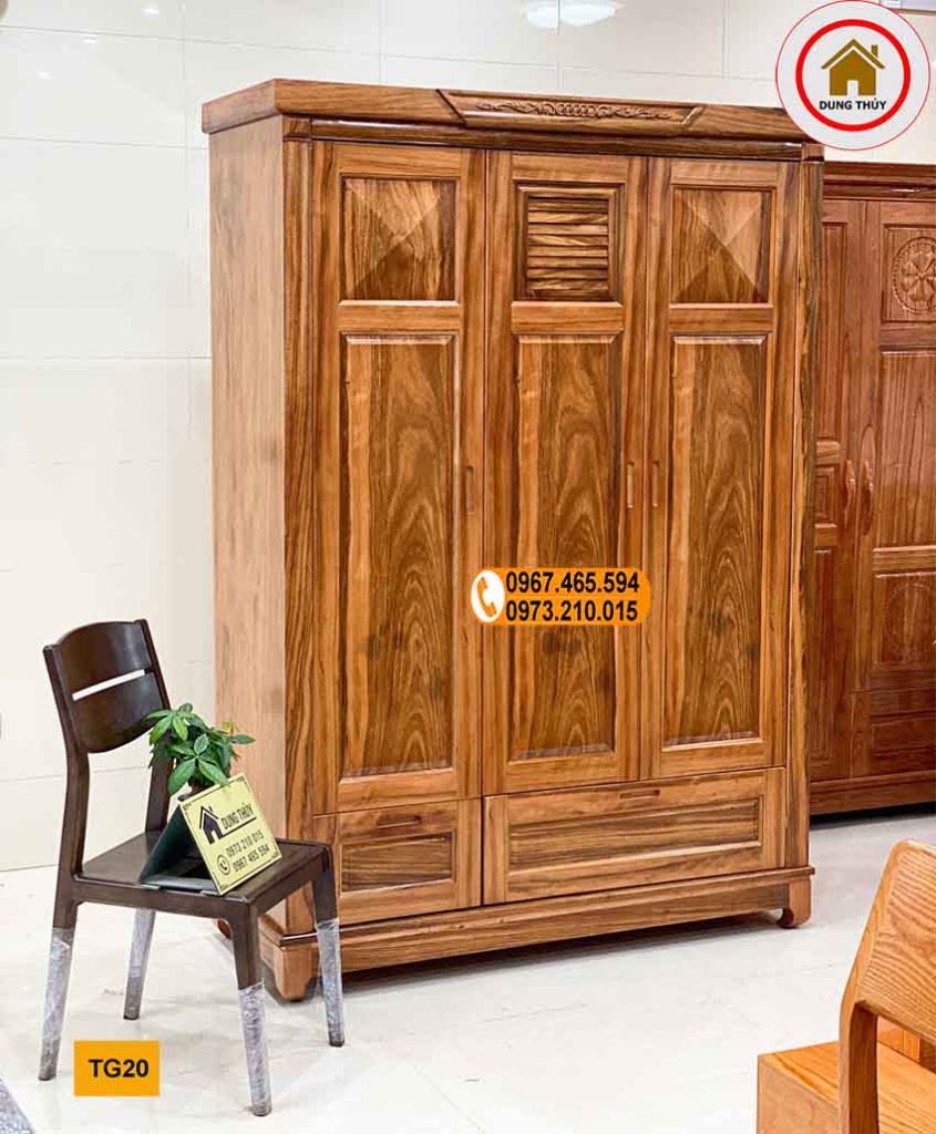 Tủ đựng quần áo 3 cánh 2 buồng gỗ hương xám TG20