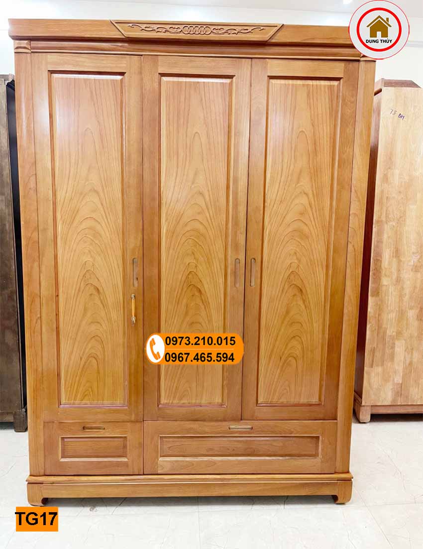 Tủ để quần áo 3 cánh gỗ gõ đỏ TG17