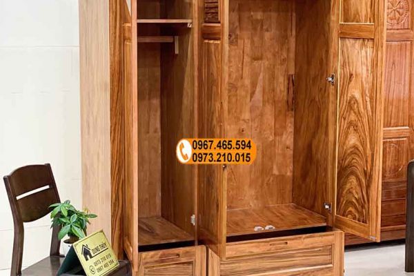 Tủ đựng quần áo 3 cánh 2 buồng gỗ hương xám TG20