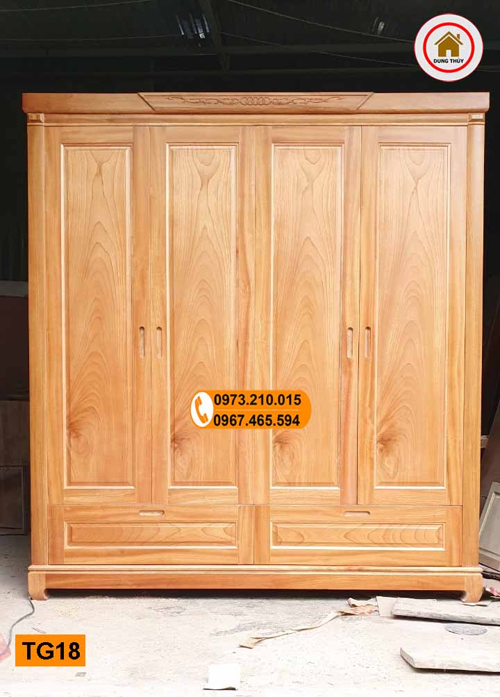Tủ quần áo 4 cánh 2 buồng gỗ gõ đỏ TG18
