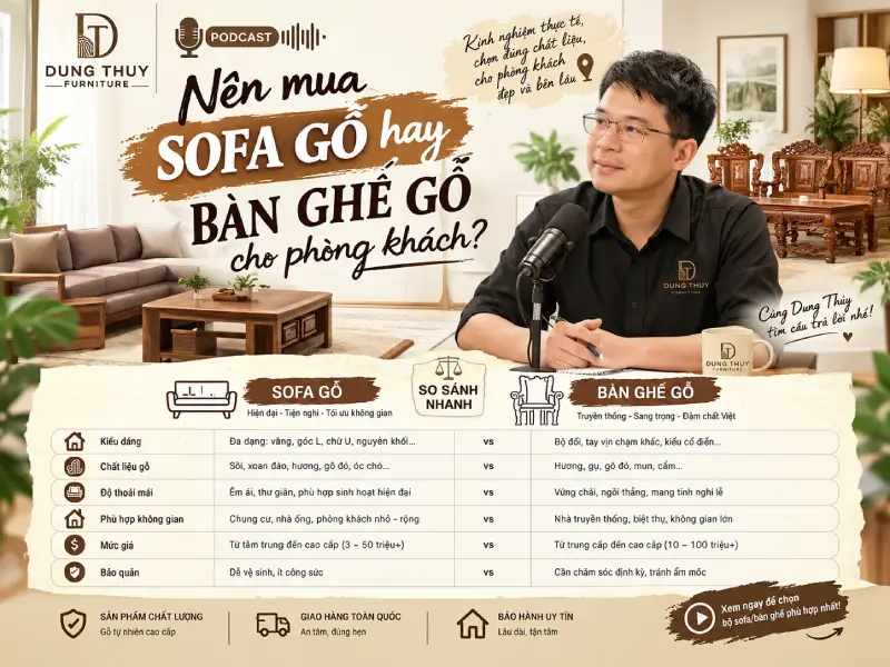 Nên mua sofa gỗ hay bàn ghế gỗ cho phòng khách