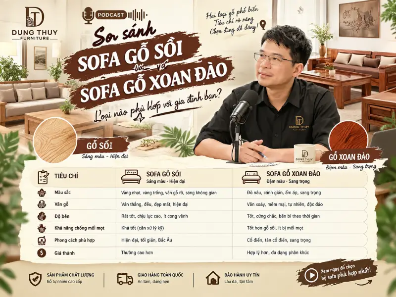 So sánh sofa gỗ sồi và sofa gỗ xoan đào