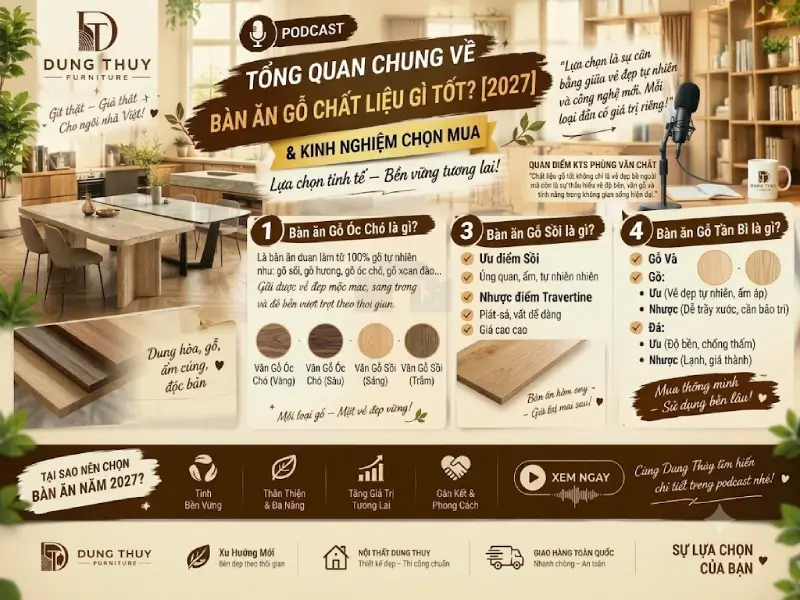 Tư vấn nên mua bàn ăn gỗ chất liệu gì thì tốt
