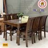 Bàn ăn mặt đá hình chữ nhật 6 ghế lá khế gỗ sồi Nga BA30