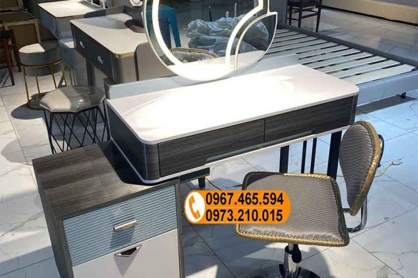 Bàn phấn trang điểm 4 ngăn kéo dạng trượt gương tròn gỗ công nghiệp TD11