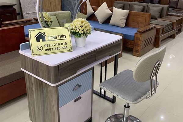 Bàn phấn trang điểm 4 ngăn kéo dạng trượt gương tròn gỗ công nghiệp TD11
