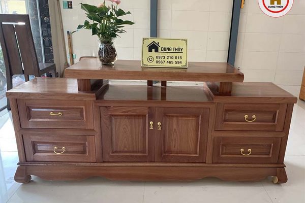 Kệ tivi 2 ngăn kéo 4 ô tủ gỗ xoan đào KT19