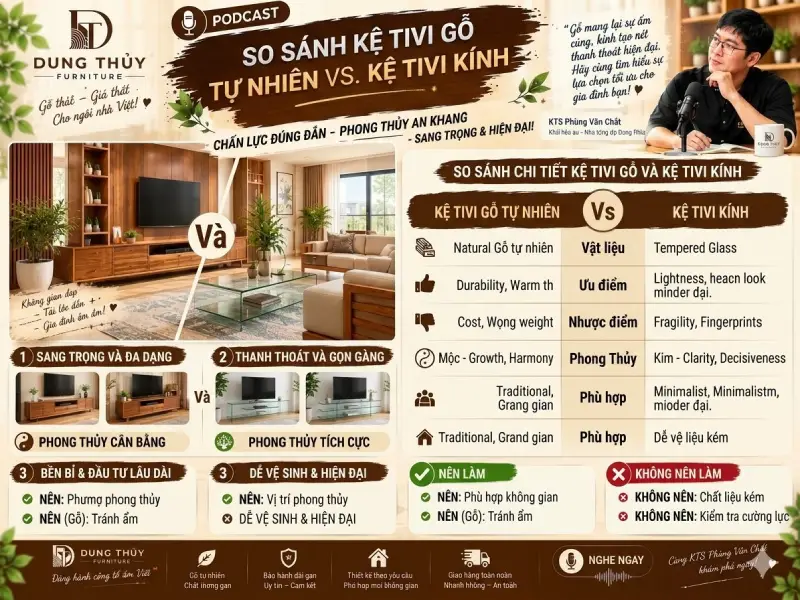 Nên chọn mua dùng kệ tivi bằng gỗ tự nhiên hay kính