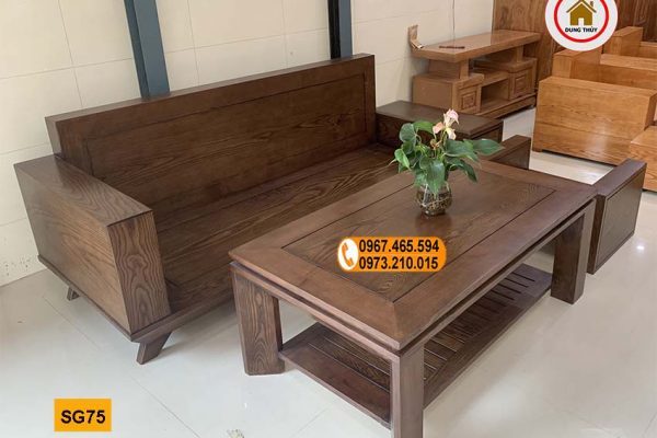 Bộ ghế sofa văng lệch kiểu bệt gỗ sồi Nga SG75