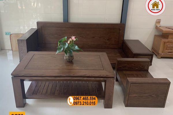 Bộ ghế sofa văng lệch kiểu bệt gỗ sồi Nga SG75