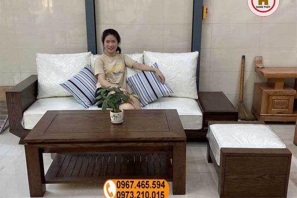 Bộ ghế sofa văng lệch kiểu bệt gỗ sồi Nga SG75