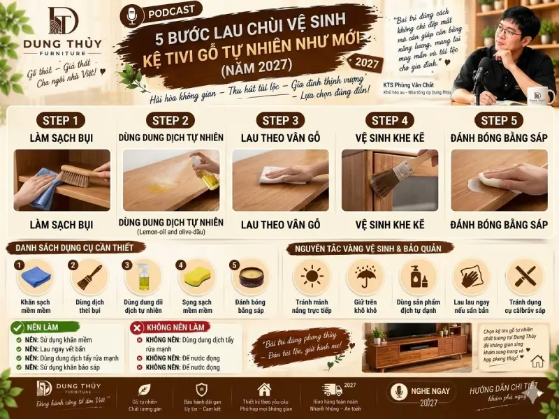 Cách lau chùi vệ sinh kệ tivi gỗ tự nhiên
