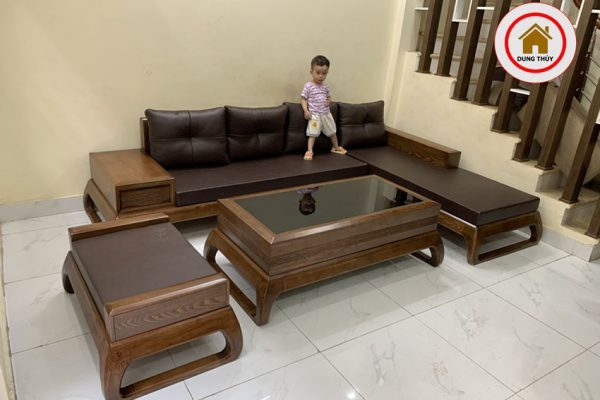 Bộ sofa chân choãi góc chữ L gỗ sồi SG74