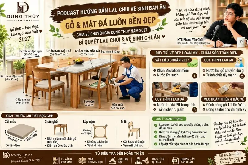lau chùi vệ sinh bàn ăn gỗ & mặt đá