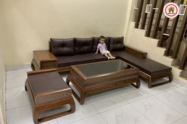Bộ sofa chân choãi góc chữ L gỗ sồi SG74