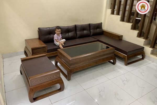 Bộ sofa chân choãi góc chữ L gỗ sồi SG74