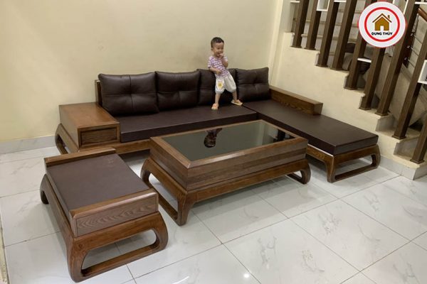 Bộ sofa chân choãi góc chữ L gỗ sồi SG74