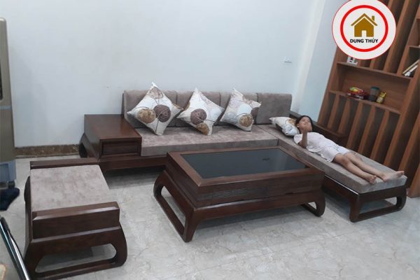 bàn ghế sofa gỗ phòng khách chung cư nhỏ