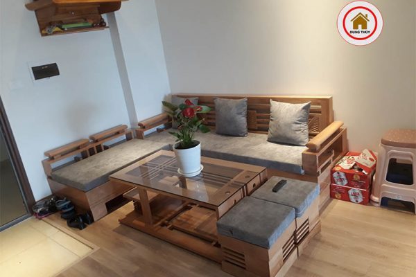 sofa góc cót 3 lá gỗ sồi SG03