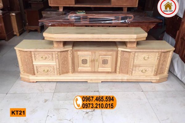 Kệ tivi 6 ngăn kéo dạng vát kiểu cổ gỗ sồi Nga KT21