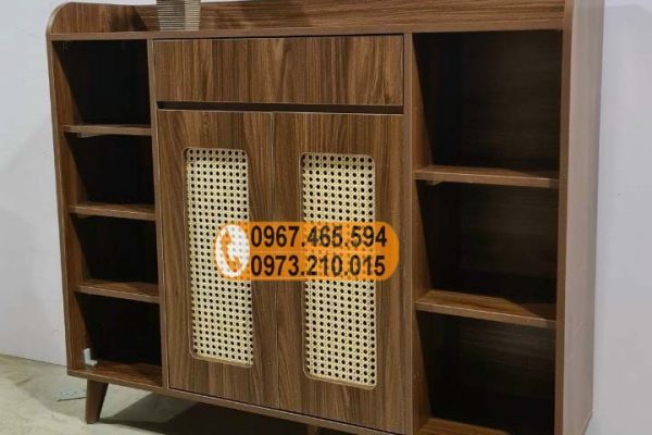 Tủ giầy dép 2 cánh 2 kệ kèm họa tiết mây gỗ công nghiệp TGD10
