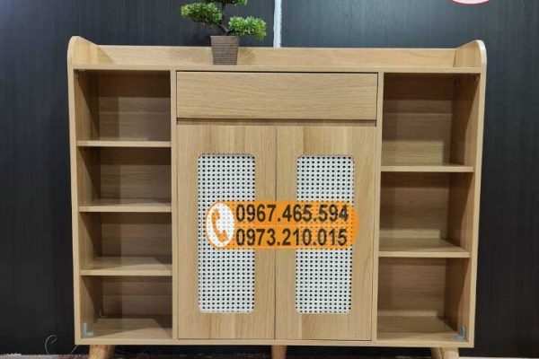 Tủ giầy dép 2 cánh 2 kệ kèm họa tiết mây gỗ công nghiệp TGD10