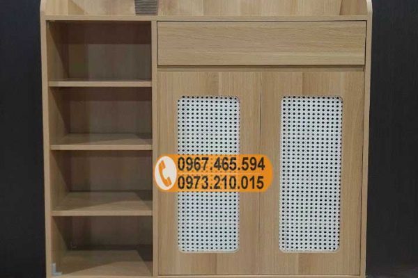 Tủ giầy dép 2 cánh 1 kệ kèm họa tiết đan mây gỗ công nghiệp TGD09