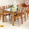 Bộ bàn ăn 6 ghế chân thẳng ghế 2 lá gỗ hương xám BA31